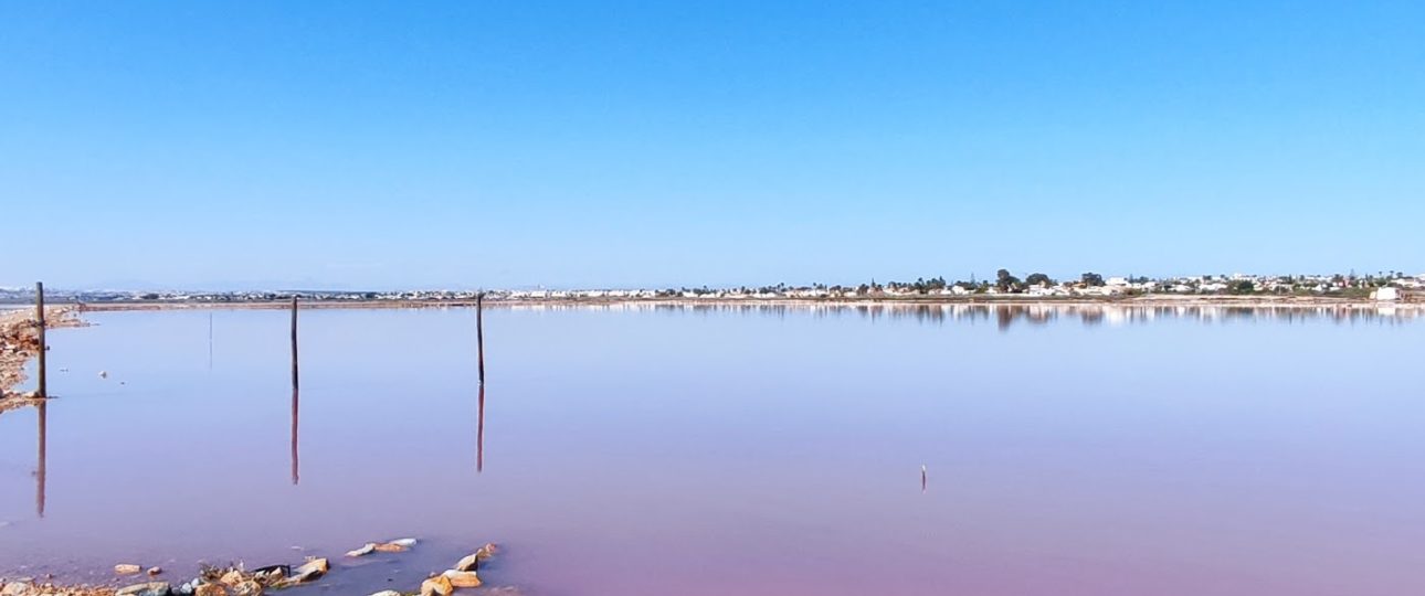 La laguna rosa de Torrevieja con el embarcadero